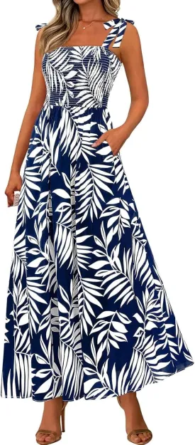 Womens Maxi Dress Flowy Vacation Sundress Casual Loose High Waist Floral Dresses 2025 Summer A Line Long Dress