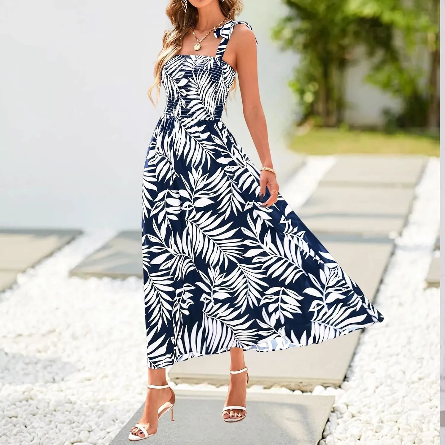 Womens Maxi Dress Flowy Vacation Sundress Casual Loose High Waist Floral Dresses 2025 Summer A Line Long Dress