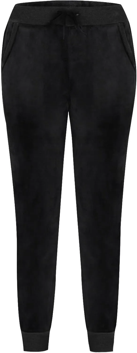 Women's Velvet Joggers Fleece Lined Soft Warm Winter Sweatpants Velour Casual Drawstring Running Pants with Pocket