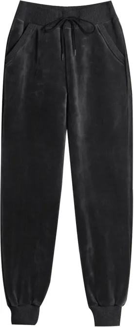 Women's Velvet Joggers Fleece Lined Soft Warm Winter Sweatpants Velour Casual Drawstring Running Pants with Pocket
