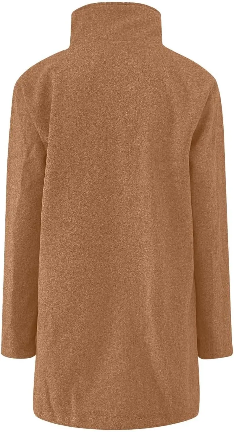 Women's Winter Single Breasted Pea Coat Casaul Fashion Mid Long Jacket Stand Collar Wool Elegant Oversized Coats