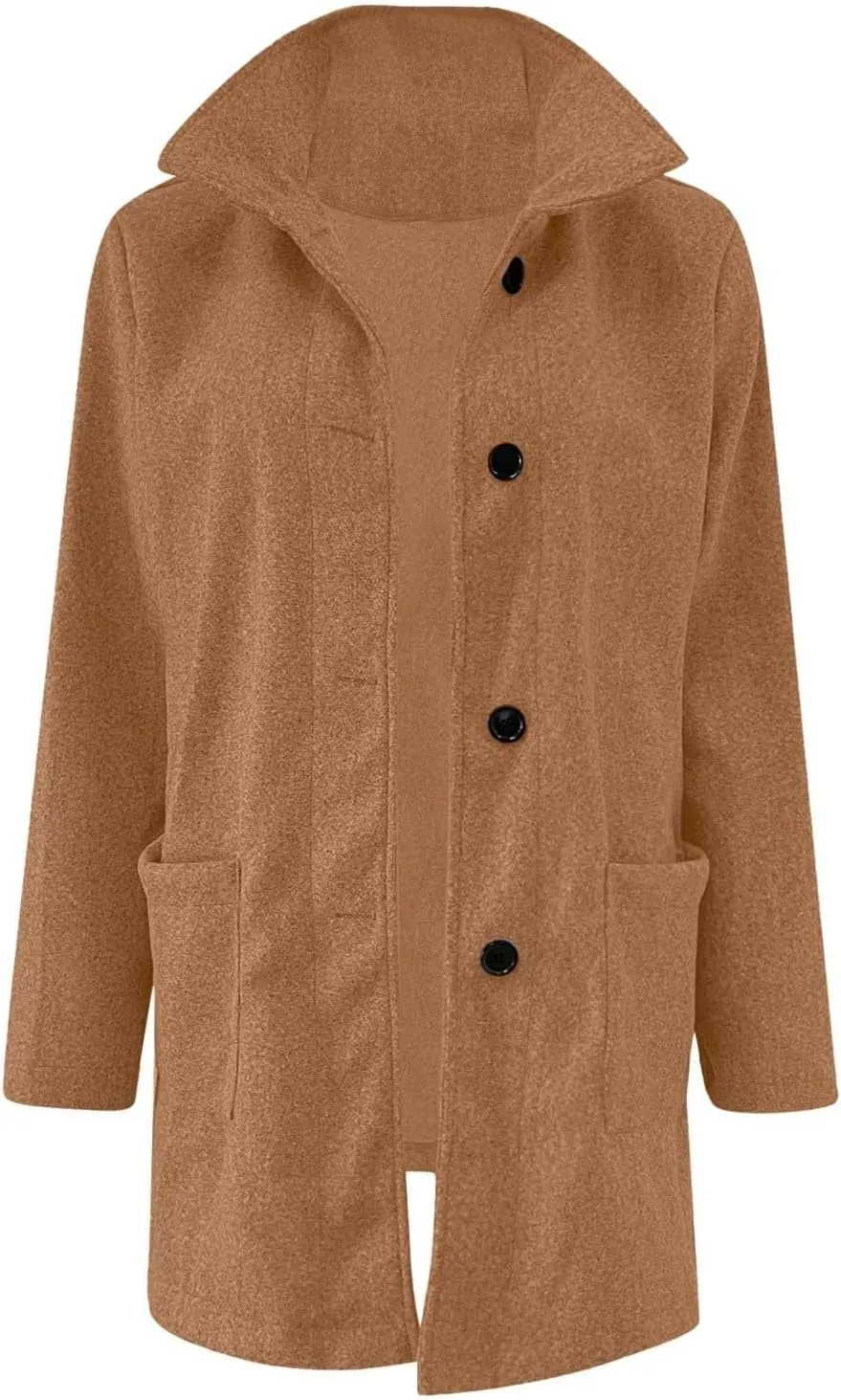 Women's Winter Single Breasted Pea Coat Casaul Fashion Mid Long Jacket Stand Collar Wool Elegant Oversized Coats