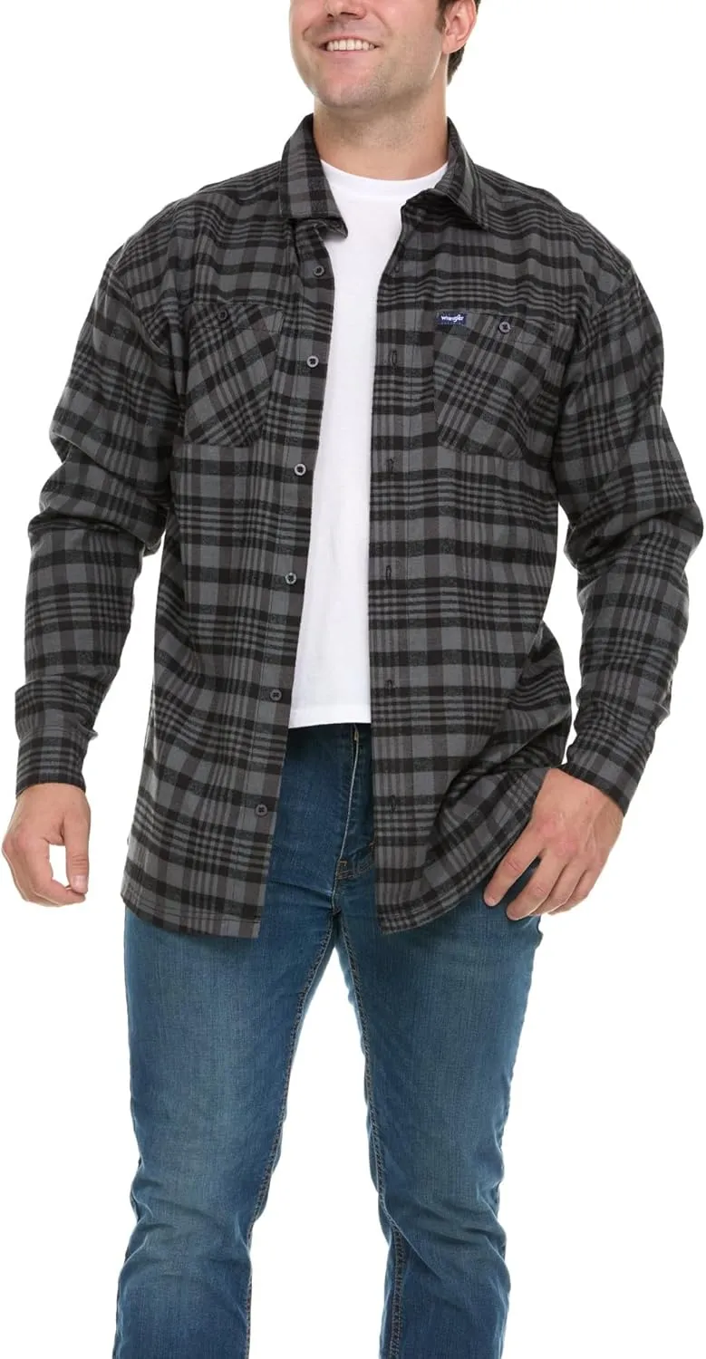 Wrangler Big and Tall Flannel Shirt for Men  Mens Button Down Plaid Shirt