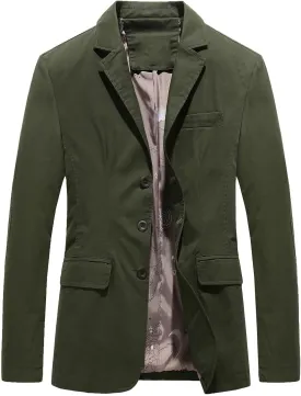 Xiaojmake Mens Autumn Suit Jacket 3-Button Cotton Twill Daily Business Blazer Jacket Notch Lapel Slim Long Sleeve Sport Coat