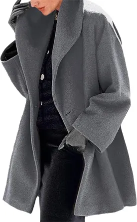 ZWRXW Womens Wool Blend Coat Single Breasted Trench Coat Open Front Shawl Collar Pea Coat Outwear Winter Solid Overcoat