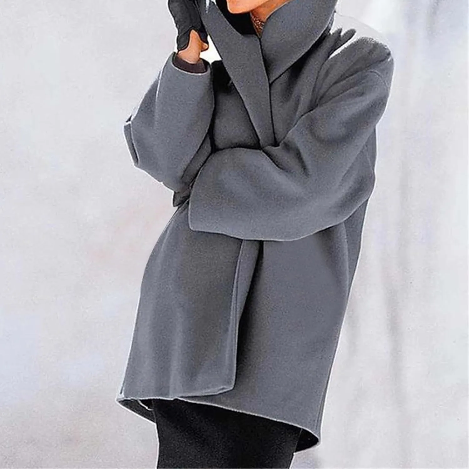 ZWRXW Womens Wool Blend Coat Single Breasted Trench Coat Open Front Shawl Collar Pea Coat Outwear Winter Solid Overcoat
